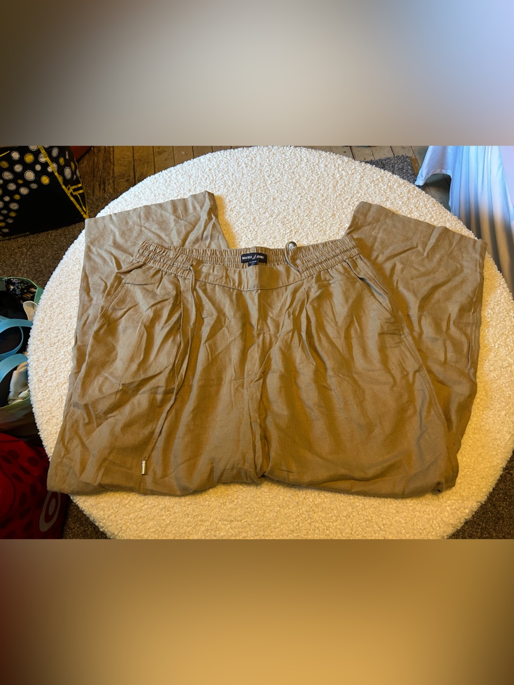 Nautica Wide Leg Drawstring Pants in Tan